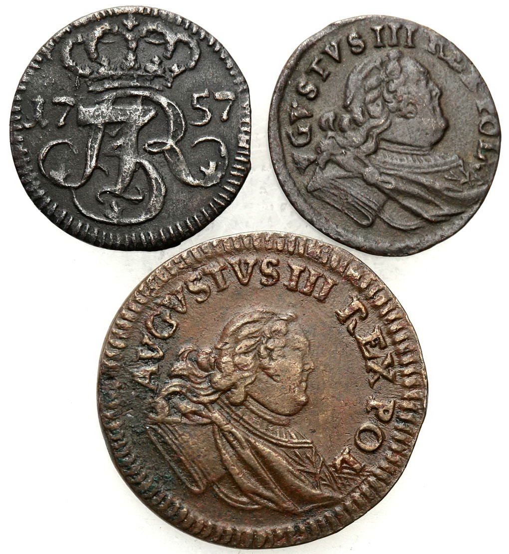 August III Sas. Grosz 1753 , szeląg 1753 + szeląg, Toruń 1757 - zestaw 3 monet